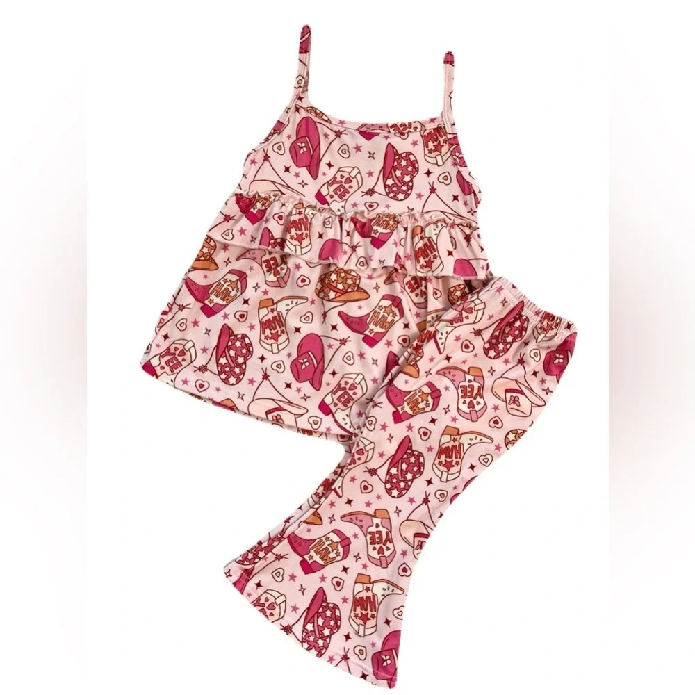 🇨🇦 Little Eyes Kids Bamboo Outfit Set Western Cowgirl Tank Top & Flared Pants - Picture 6 of 8